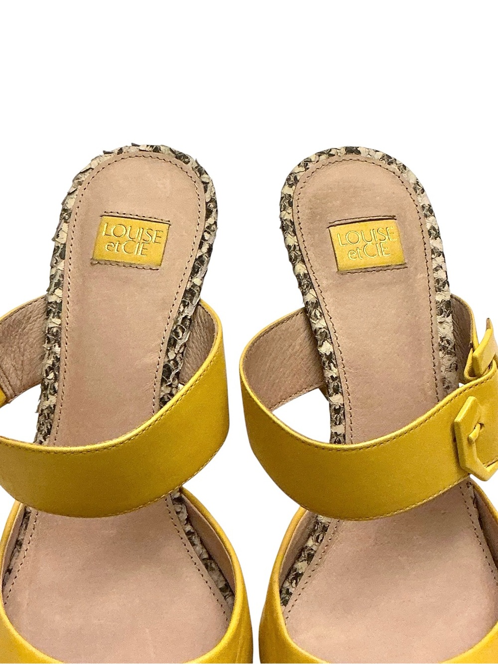 Louise et Cie Talia Yellow Leather Mule Snakeskin Heels Sexy Slip-ons Size-9.5 - Picture 6 of 15